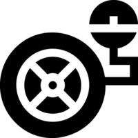 A black and white icon of a wheel with a light bulb vector