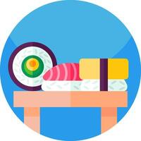 Sushi on a table with a roll and chopsticks vector