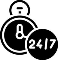 A black and white clock with the word 24 7 on it vector