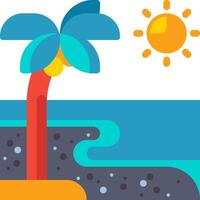 An illustration of a palm tree and the ocean vector