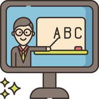 Teacher teaching abc on computer screen vector