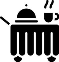 A black and white image of a table with a tray and a cup vector