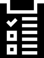 A black and white icon of a checklist vector