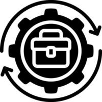 A black and white icon of a gearwheel with a toolbox inside vector