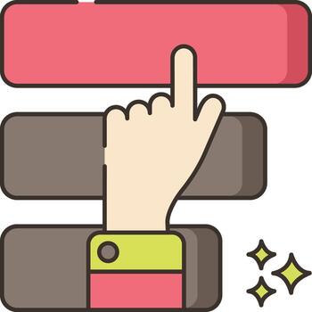 A hand pressing a button on a stack of buttons vector