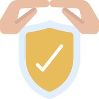 Two hands are holding a shield with a tick mark on it vector