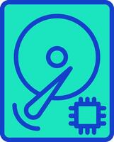 A blue icon with a disk and a computer chip vector