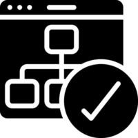 A black and white icon of a computer screen with a check mark vector