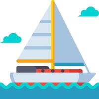 A sailboat floating in the ocean with clouds and a blue sky vector
