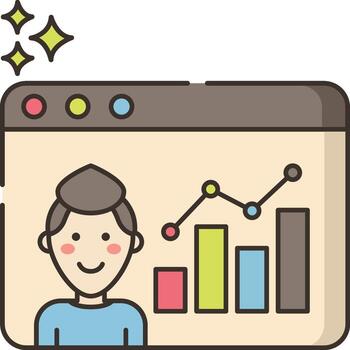 un hombre es mirando a un gráfico en un computadora pantalla vector