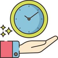 Hand holding clock icon on white background vector