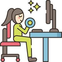 A woman is sitting at a desk with a computer vector