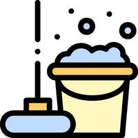 A bucket with soap and a mop on top vector