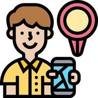 Man holding a phone and a map marker vector