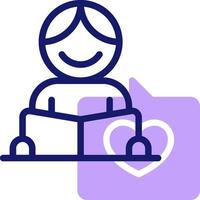 A person sitting at a table with a book and a heart vector