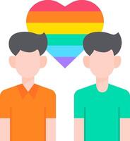 Two men with rainbow hearts in front of a heart vector