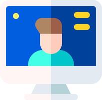 A person is on a computer screen with a blue background vector