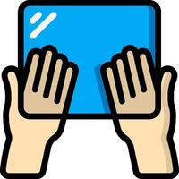 Hands holding a tablet computer icon vector