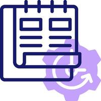 A calendar icon with gears and a clock vector