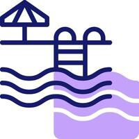 A blue and purple icon of a pool and umbrella vector
