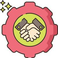 A handshake icon with a gear and stars vector