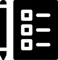 A black and white icon of a pen and a checklist vector