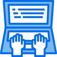 A laptop with two hands on it vector