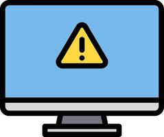 A computer monitor with a warning sign on it vector