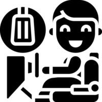 A black and white icon of a man sitting in a chair vector