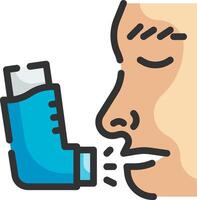 A person with an asthma inhaler in their mouth vector