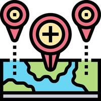 A map with two pins and a globe vector