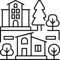 A line drawing of a house and trees vector