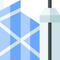 A blue and white building with a tall tower vector