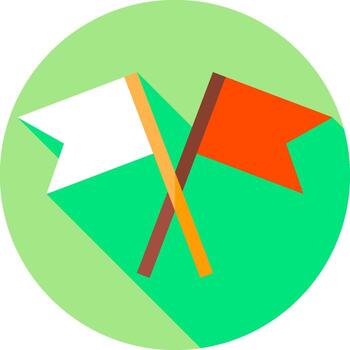 Two flags with long shadows on a green background vector