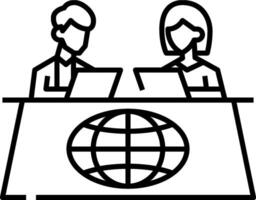 Two people sitting at a table with a globe on it vector
