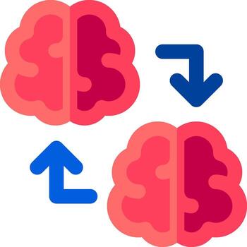 Two brain images with arrows pointing to the left and right vector