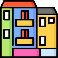 A colorful building with a window and a door vector