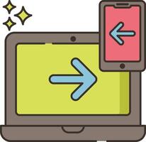 A laptop and a smartphone with an arrow pointing to it vector