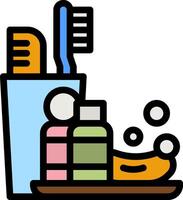 A toothbrush, toothpaste, and a banana are on a tray vector