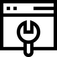 A black and white icon of a wrench and a computer vector