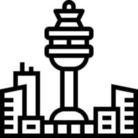 A black and white image of a tower with a clock vector