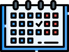 A calendar icon with a check mark on it vector