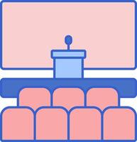 A podium with a microphone and a screen vector