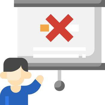 A man is holding up a presentation with a red cross on it vector