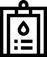 A black and white icon of a clipboard with a drop of water vector