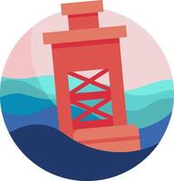 A red lighthouse in the water with a blue background vector