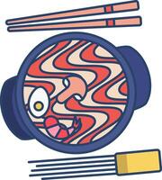 A bowl of ramen with chopsticks and a face vector
