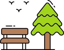 A park bench and tree with birds flying by vector