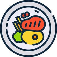 A plate with food and vegetables in it vector