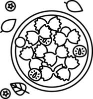 A coloring page with a plate of pasta and leaves vector